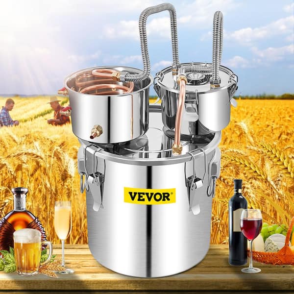 Alcohol Still 13.2Gal. Stainless Steel Water Alcohol Distiller Copper Tube Home Brewing Kit for DIY Brandy, Silver