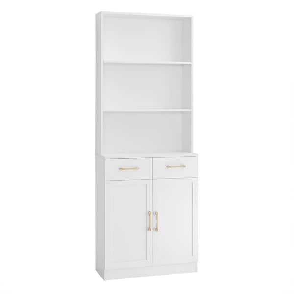 25.9 in. W x 11 in. D x 70 in. H White Linen Cabinet with 2-Doors and Drawers, Adjustable Shelf, 3-Layer Open Shelf