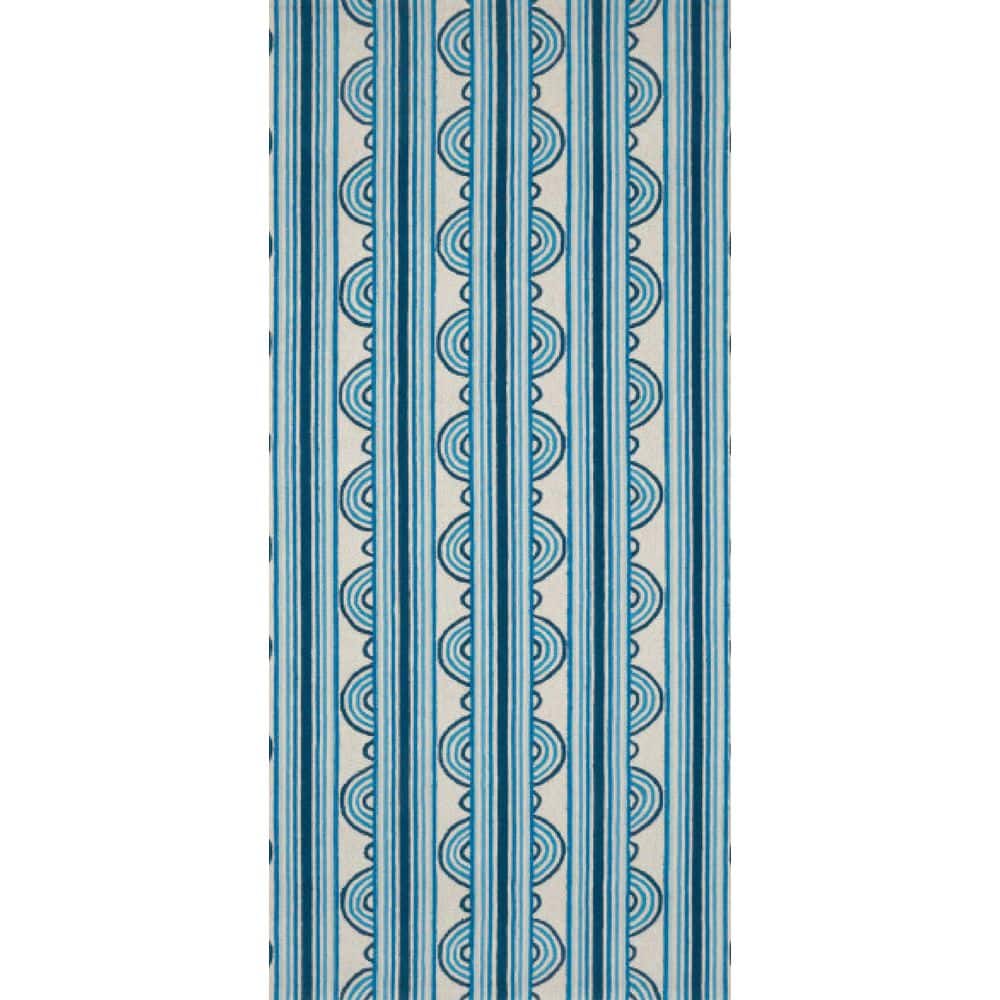 DASH & ALBERT 3 ft. x 8 ft. Blue Button Hand Micro Hooked Wool Indoor ...