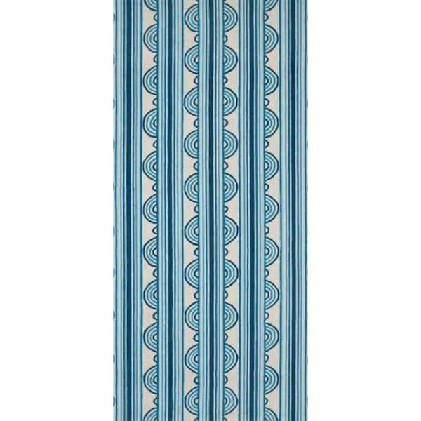 3 ft. x 8 ft. Blue Button Hand Micro Hooked Wool Indoor Runner Rug