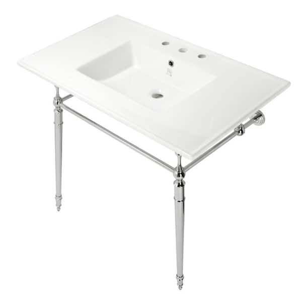 Kingston Brass Edwardian Ceramic Console Sink Basin and Leg Combo in White/Polished Chrome