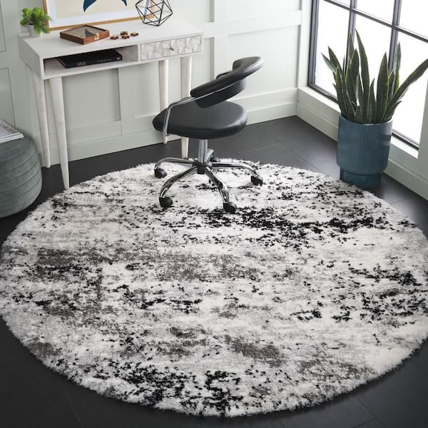 SAFAVIEH Lindsay Shag 7 ft. x 7 ft. Gray/Black Ivory Patchy