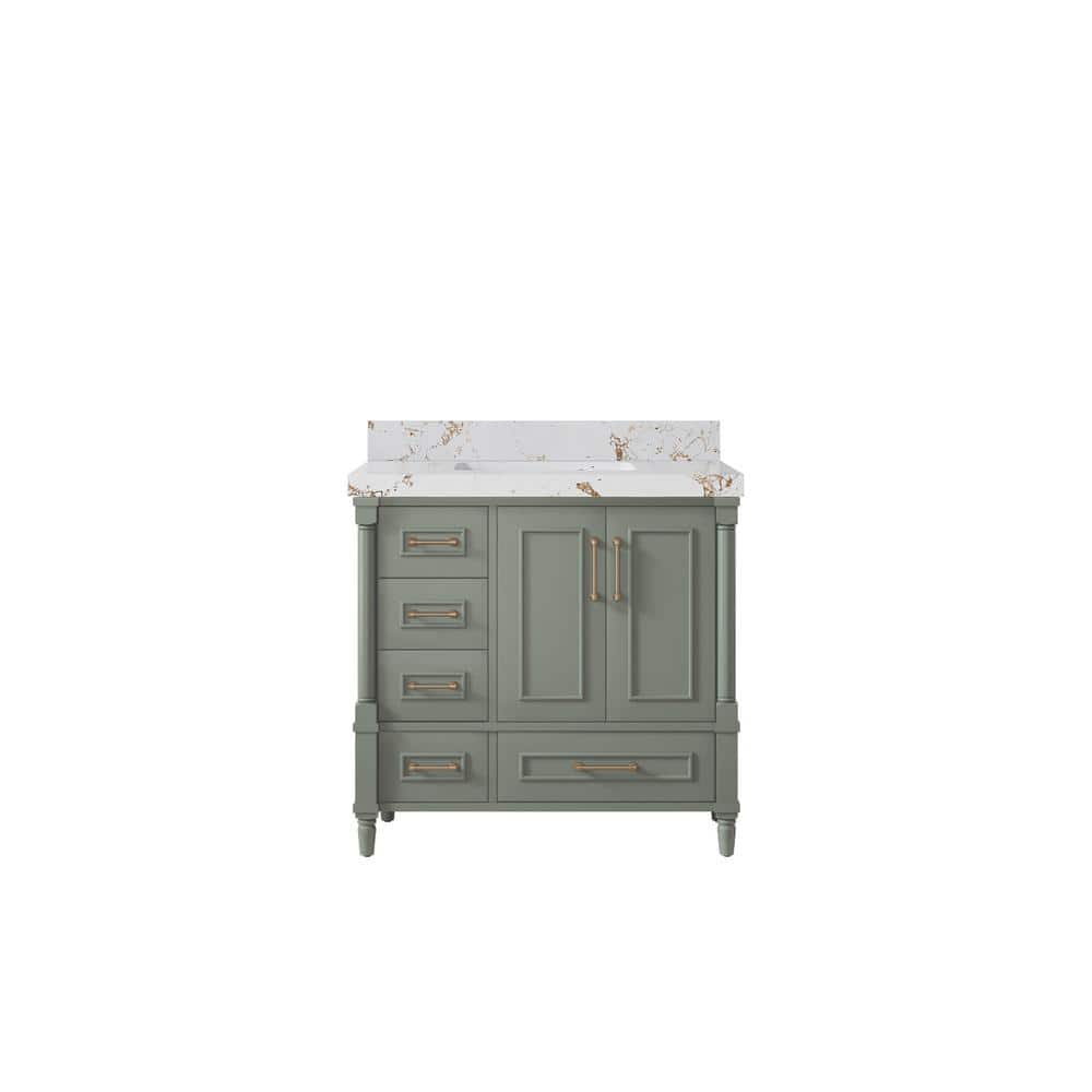 Hudson 36 in. W x 22 in. D x 36 in. H Single Sink Bath Vanity Center in Evergreen with 2 in. Viola Gold Qt. Top price history on PriceWatchPro