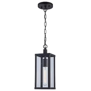 Oxford 14.25 in. 1-Light Black Hanging Outdoor Pendant Light Fixture with Clear Glass