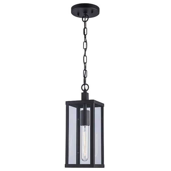Bel Air Lighting Oxford 14.25 in. 1-Light Black Hanging Outdoor Pendant Light Fixture with Clear Glass