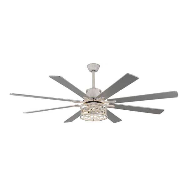 Farmhouse 72 in. Large Indoor Distressed White Reversible Ceiling Fan with Lights and Remote, 6-Speed