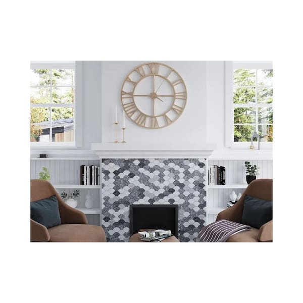 Stellare 12 in. x 12 in. Honed White, Gray Terrazzo, Marble Mosaic Fan-Fish Wall and Floor Tile (5 sq ft/case) - 5 Pack