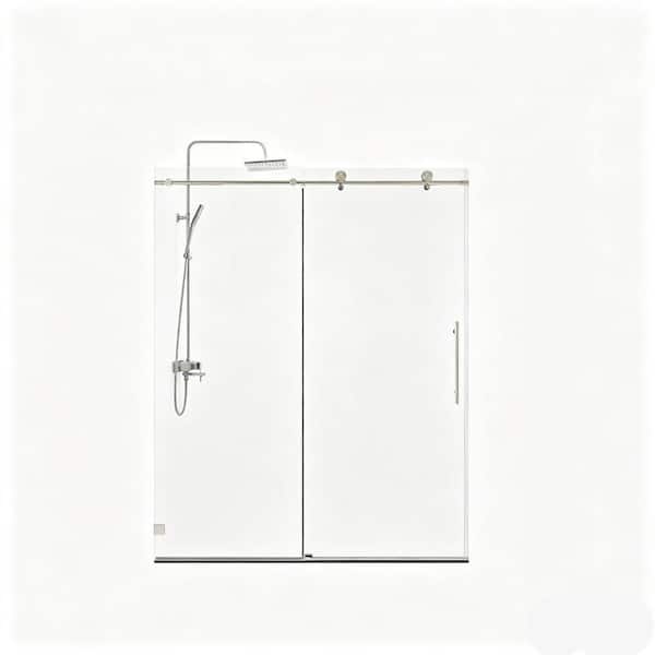 56-60 in. x 74 in. Frameless Single Sliding Shower Door, 8 mm. SGCC Tempered Glass, Brushed Nickel, Soft-Close