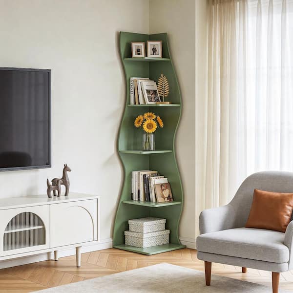 TRIBESIGNS WAY TO ORIGIN Modern 70 in. Tall Green Wood 5-Shelf