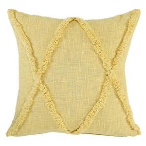 Rhea Pastel Yellow Solid Diamond Tufted Poly-fill 20 in. x 20 in. Cotton Indoor Throw Pillow