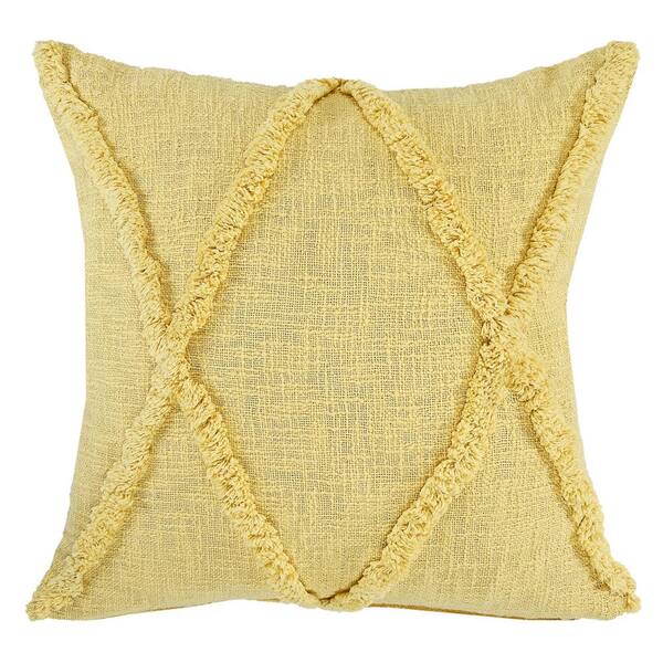 LR Home Rhea Pastel Yellow Solid Diamond Tufted Poly-fill 20 in. x 20 in. Cotton Throw Pillow