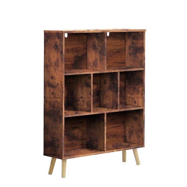 42.1 in. H x 31.5 in. W x 9.4 in. D Rustic Oak Wooden 7-Cube Storage Organizer with Legs