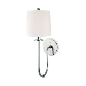 Wallingford 7 in. Polished Nickel Wall Sconce with Off White Linen Shade