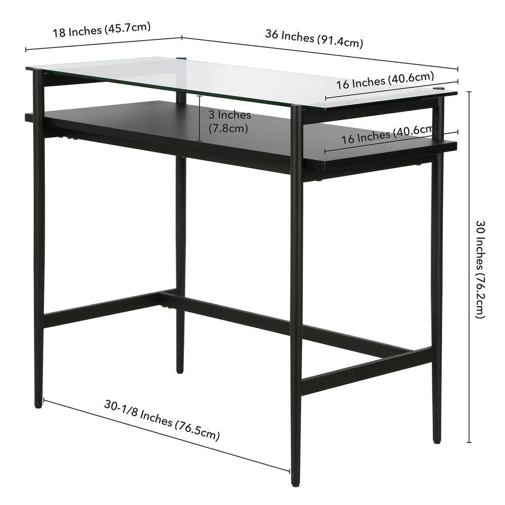 36" Blackened Bronze Desk with Glass Top and Shelf