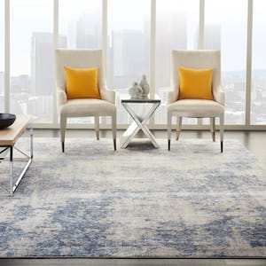Silky Textures Ivory/Blue 9 ft. x 13 ft. Abstract Contemporary Area Rug