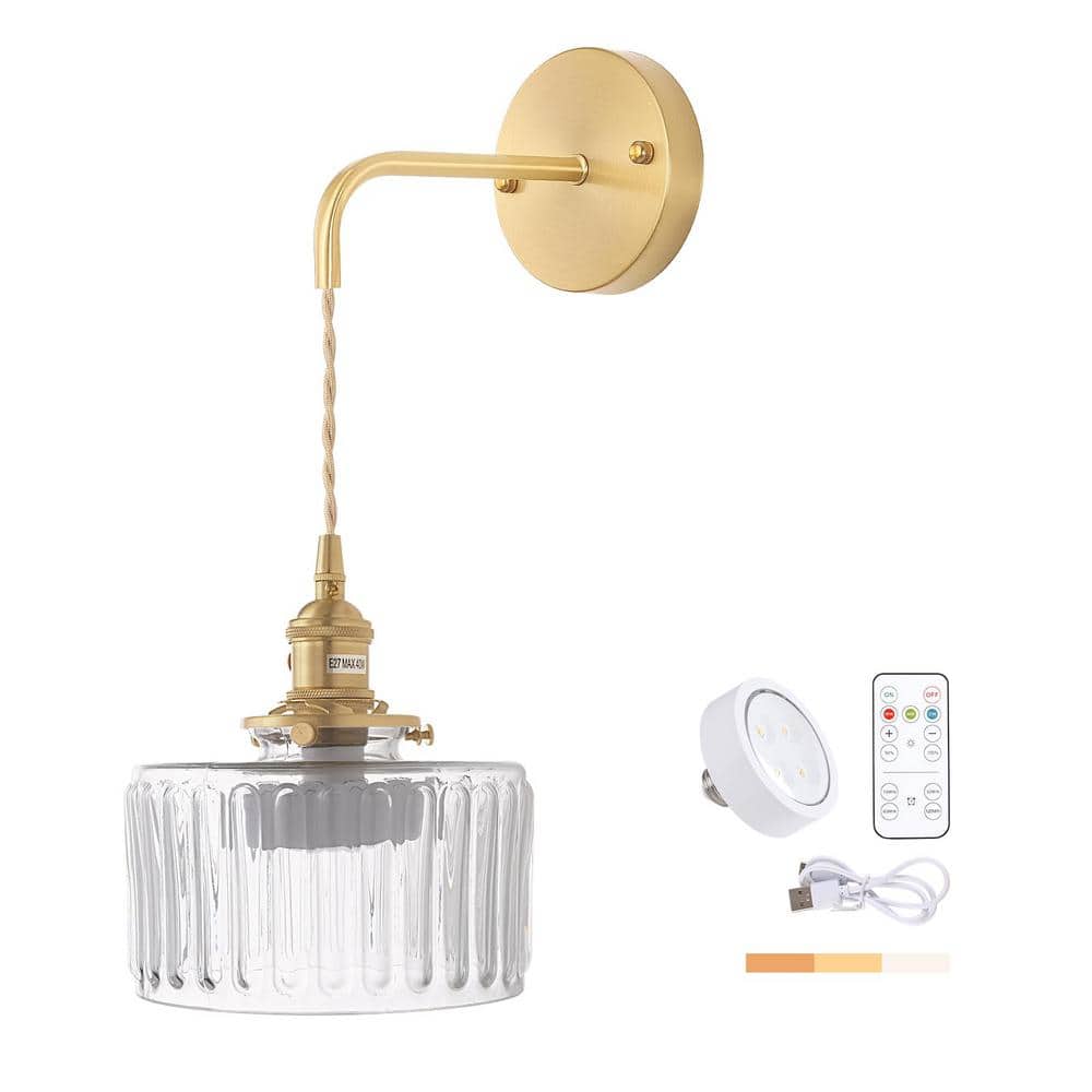 Retro 4.72 in. 1-Light Gold Battery Operated Vintage Smart Home Wall Sconce