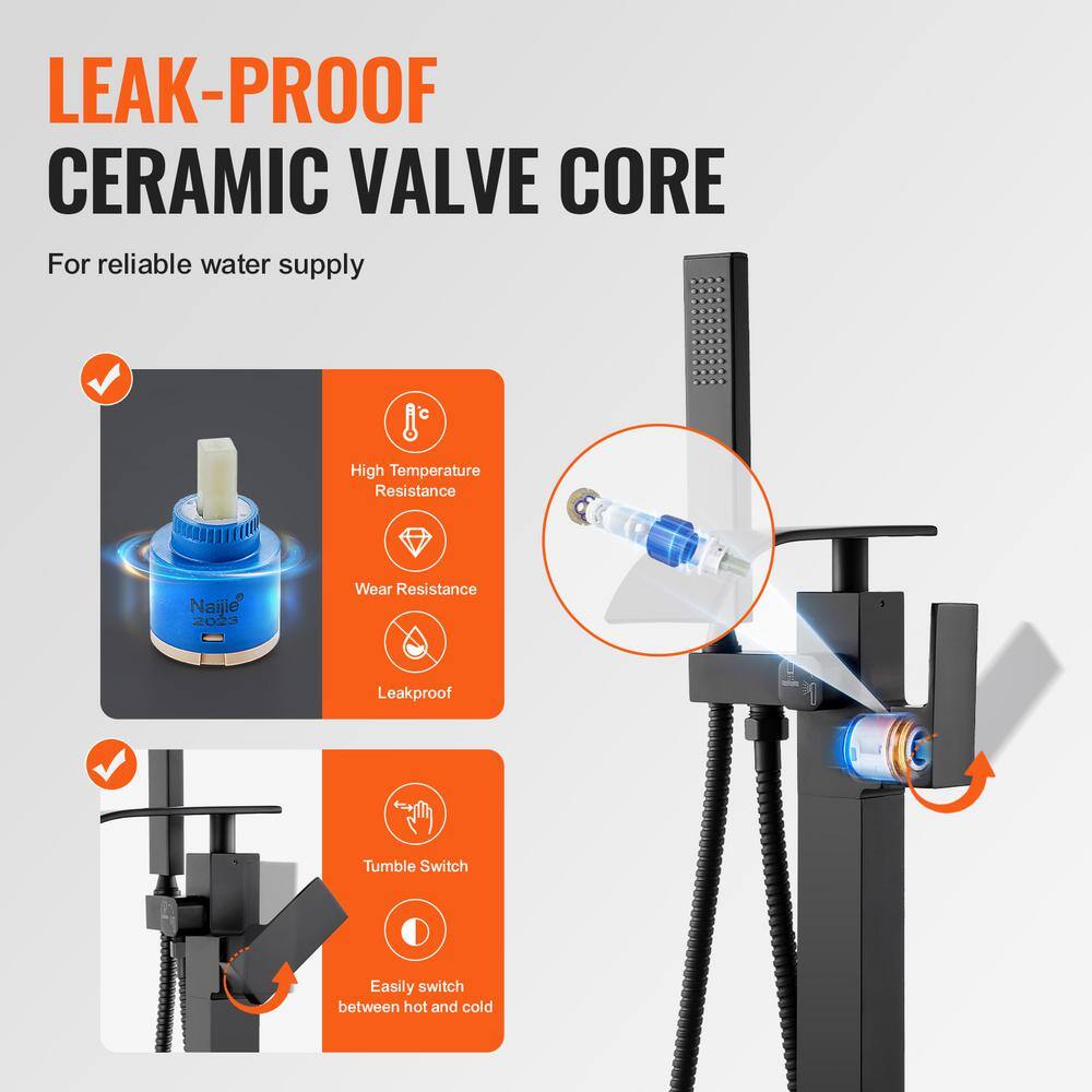 Matte Black Stainless Steel Freestanding Bathtub Faucet with Handheld Shower
