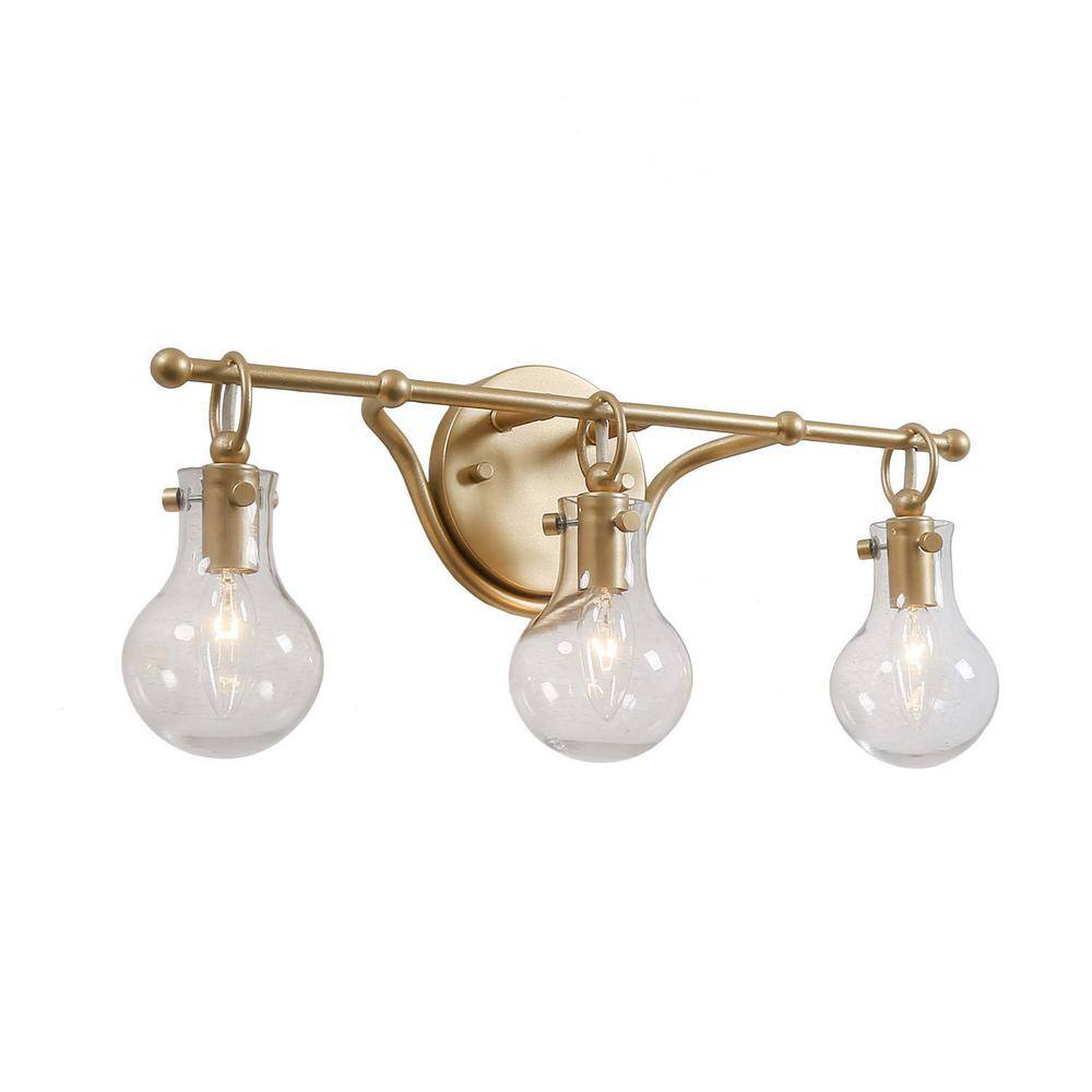 LNC Gold 3-Light Vanity Light Modern Brass Bathroom Wall Light Powder Room  Wall Sconce with Globe Clear Glass Shades LLEQ7ZHL13631ZI