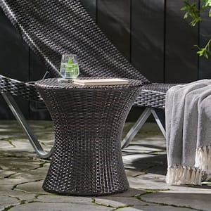 Phoebe Multi-Brown Round Faux Rattan Outdoor Patio Accent Table