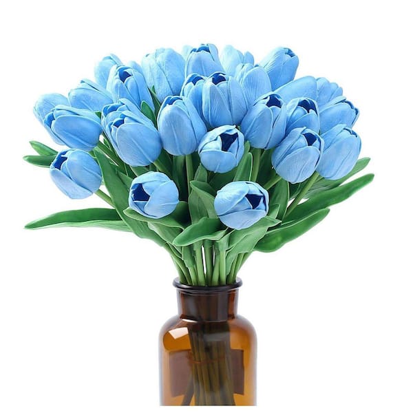 14 in. Blue Indoor/Outdoor Artificial Tulip