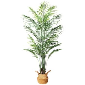 Indoor 6 ft. Areca Palm Artificial Tree and Handmade Seagrass Basket