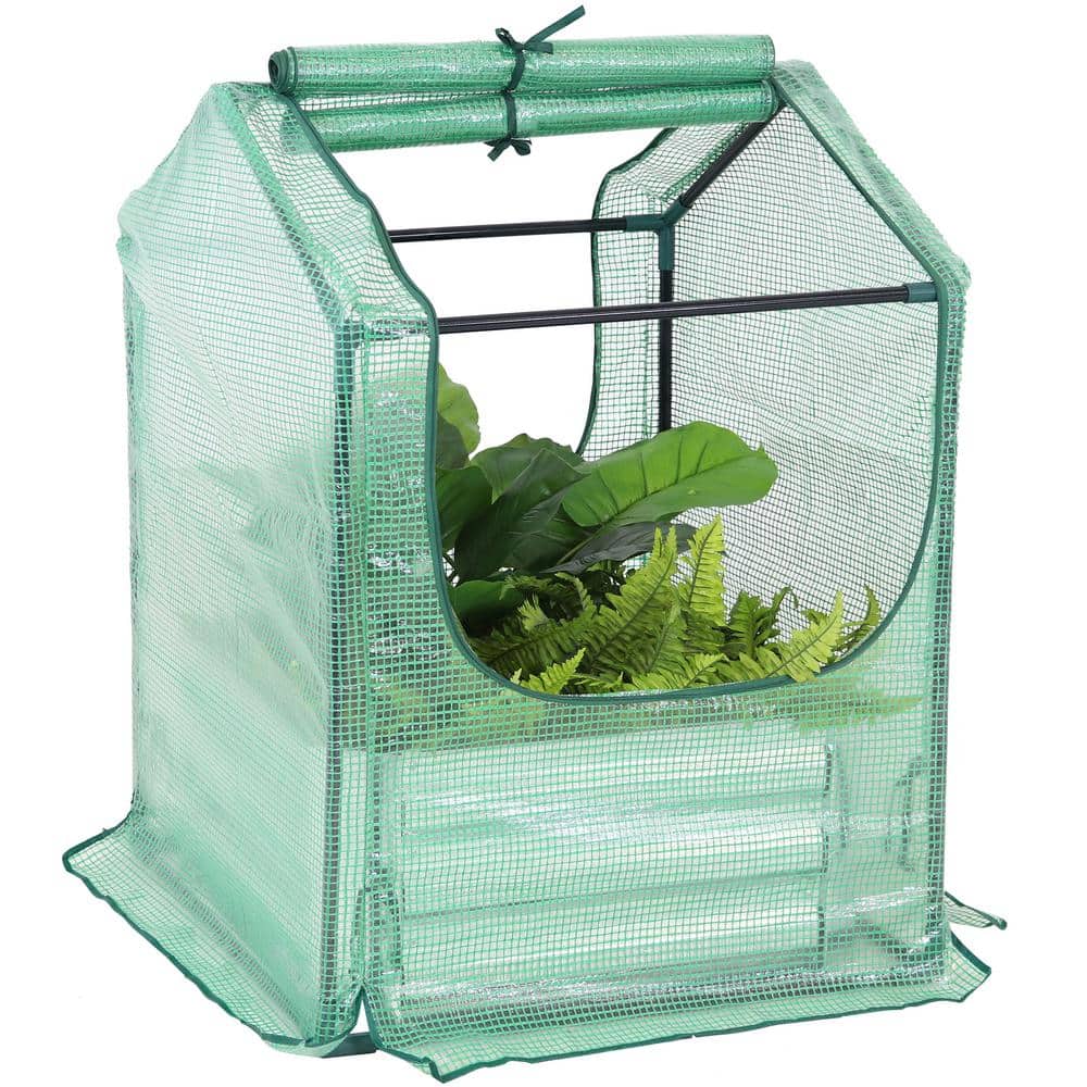 Green Steel Raised Garden Bed with PE Greenhouse Cover, 2' x 2'