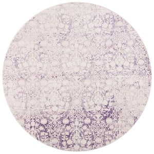 Passion Lavender/Ivory 4 ft. x 4 ft. Floral Geometric Round Area Rug