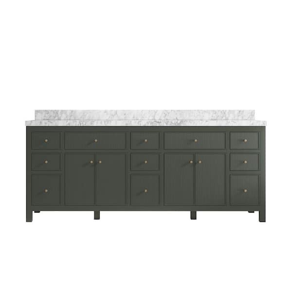 Willow Collections Sonoma 84 in. W x 22 in. D x 36 in. H Double Sink Bath Vanity in Pewter Green with 2" Carrara Marble Top