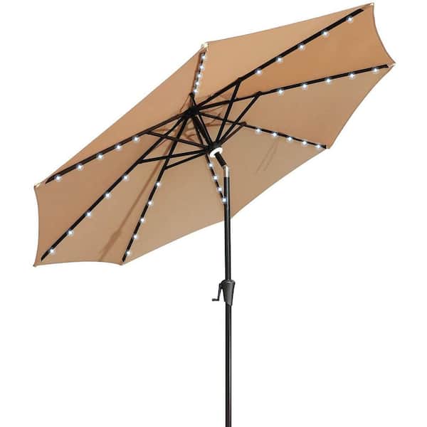 TIRAMISUBEST 9 ft. Aluminum Market Solar Tilt Patio Umbrella in Beige