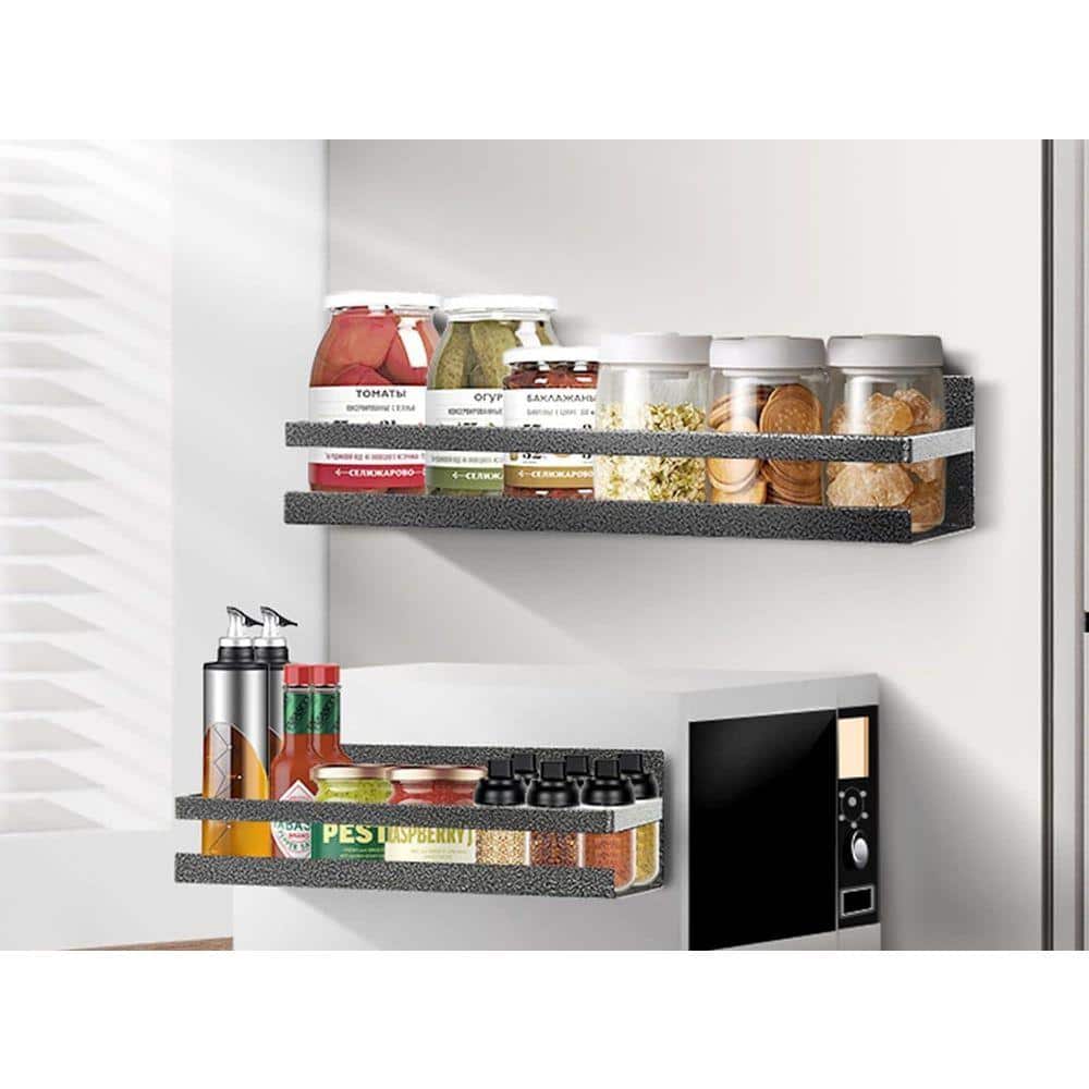 Whatseaso 16.1 in. 2 Pack Magnetic Metal Spice Rack Floating Shelf in ...