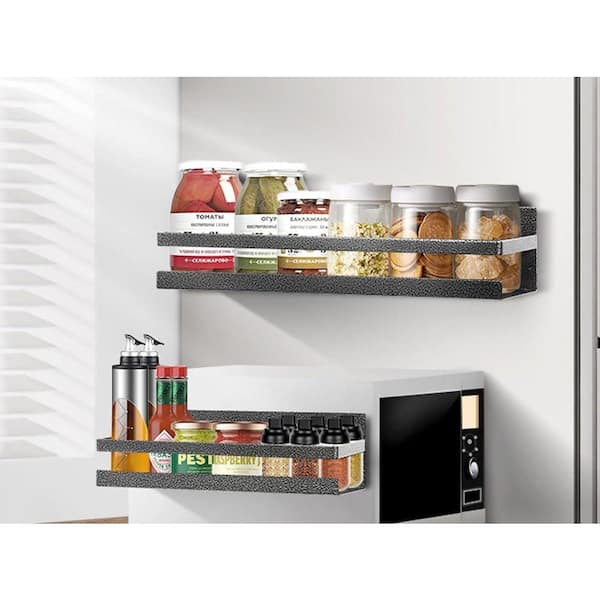 16.1 in. 2 Pack Magnetic Metal Spice Rack Floating Shelf in Black With Silver Specks Borderless