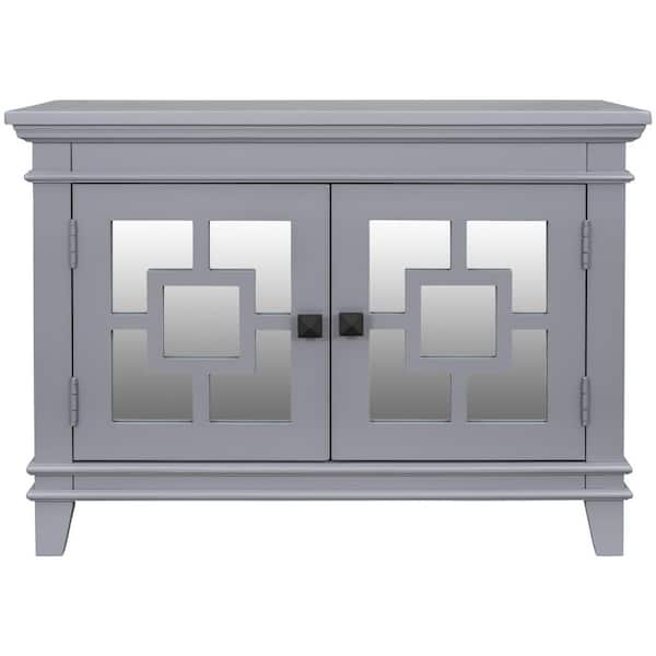 VERYKE Gray Wood Accent Storage Cabinet with Decorative Mirror Door