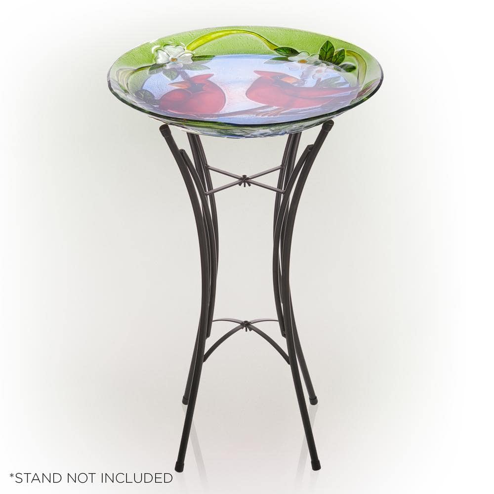 18" Multicolor Glass Bird Bath with Stand