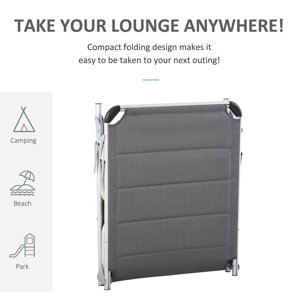 Gray Aluminum Armless Foldable Outdoor Chaise Lounge Chair