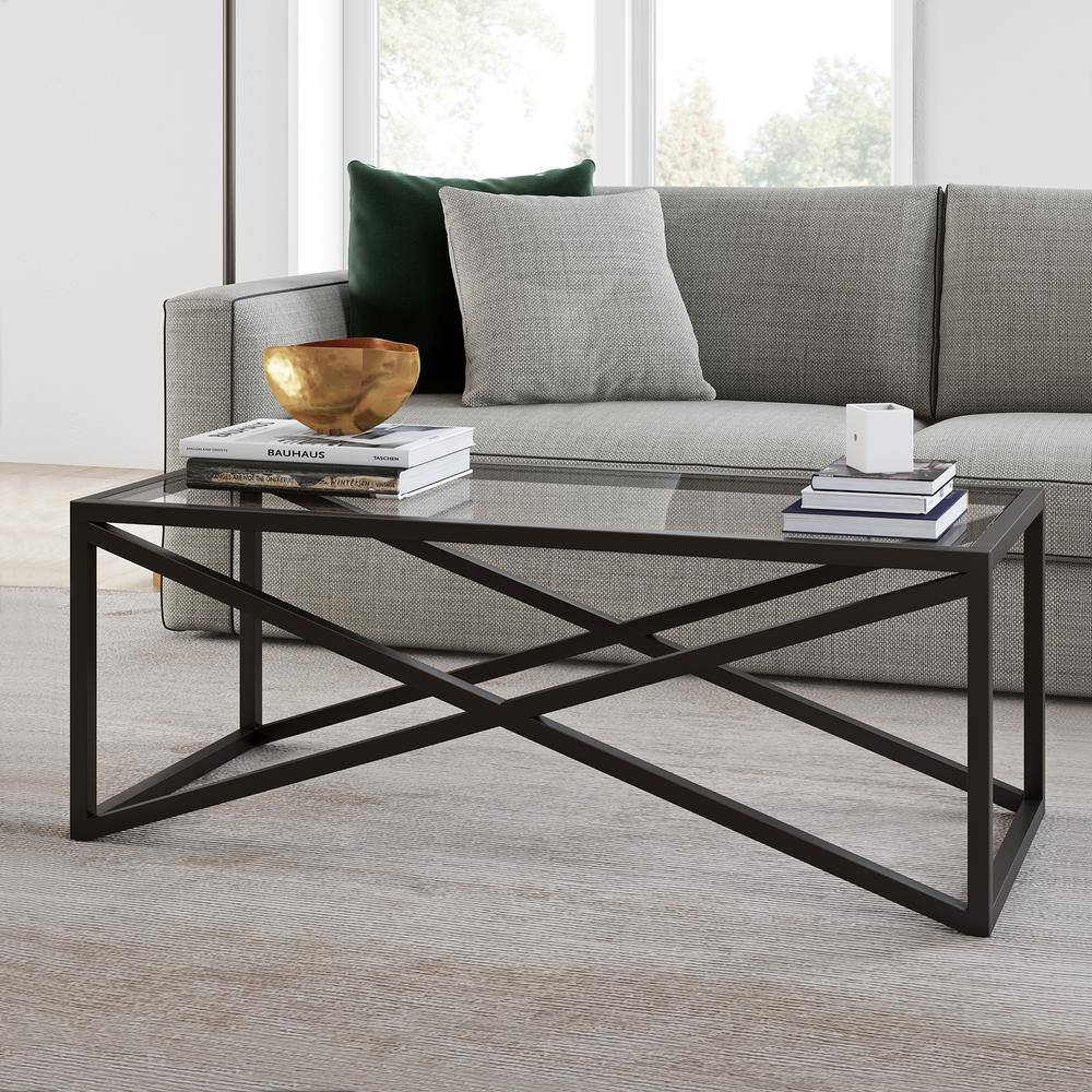 Urban Geometric 46" Blackened Bronze Glass Coffee Table