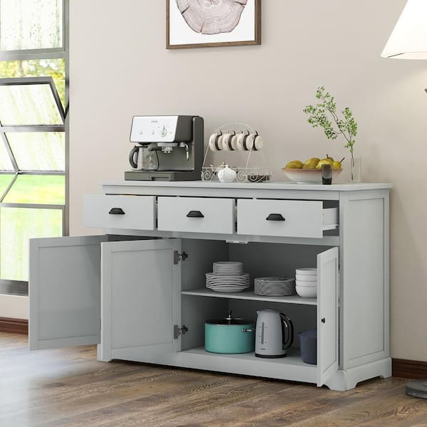 HOMCOM Kitchen Console Table, Buffet Sideboard, Wooden Storage Table with 2-Level Cabinet and Open Space - Grey
