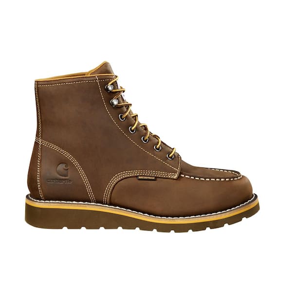 Carhartt Men's Waterproof 6 in. Moc Toe Work Boot-Soft Toe-Dark Brown Wedge 010M