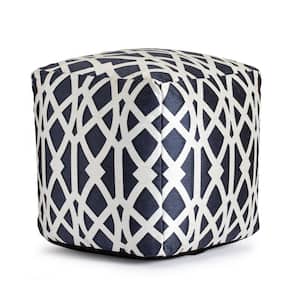 Sark Blue 18 in. x 18 in. x 18 in. Blue and Ivory Pouf