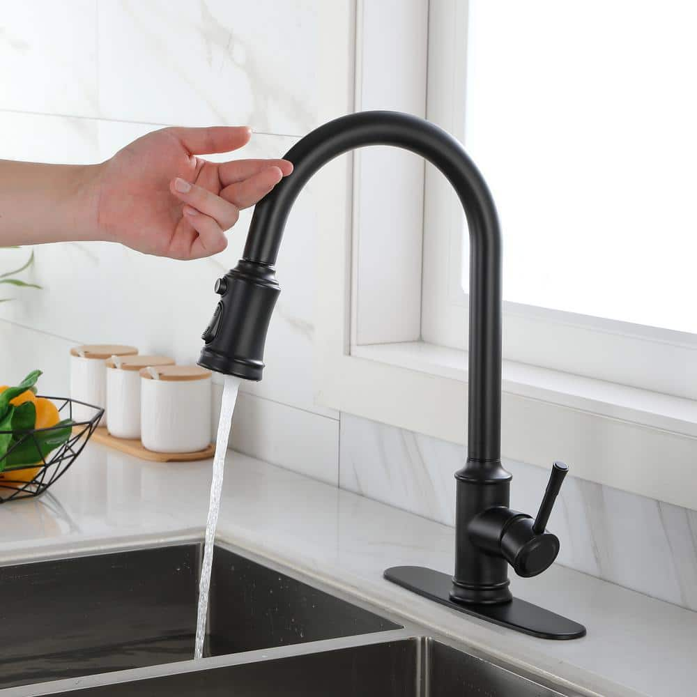 Single Handle Pull Down Sprayer Kitchen Faucet with Touch Sensor in Matte Black -  Magic Home, 928-TH9013MB