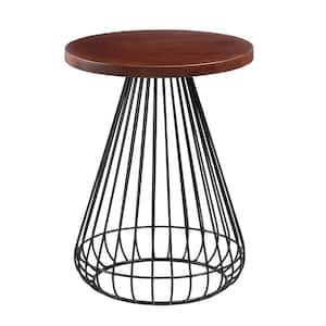 Melody 16 in. Walnut Top with Black Base 20 in. Cage Mango Wood End Table