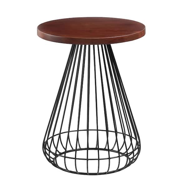 MH LONDON Melody 16 in. Walnut Top with Black Base 20 in. Cage Mango Wood End Table