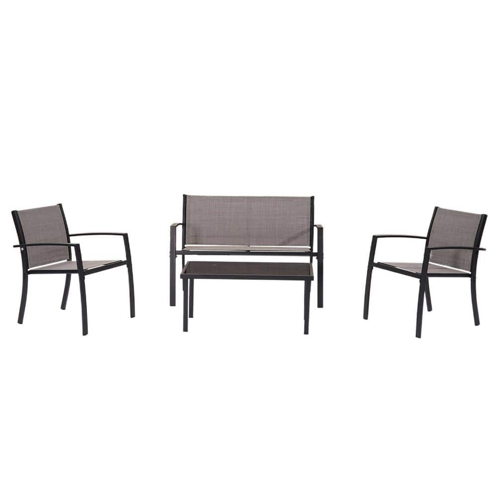 Black-2 Frame, Gray Fabic 4-Piece Textilene Outdoor Lounge Chair