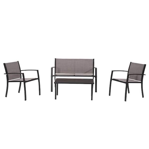 Unbranded Black-2 Frame, Gray Fabic 4-Piece Textilene Outdoor Lounge Chair