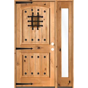 44 in. x 80 in. Mediterranean Knotty Alder Left-Hand/Inswing Clear Glass Clear Stain Wood Prehung Front Door w/RFSL