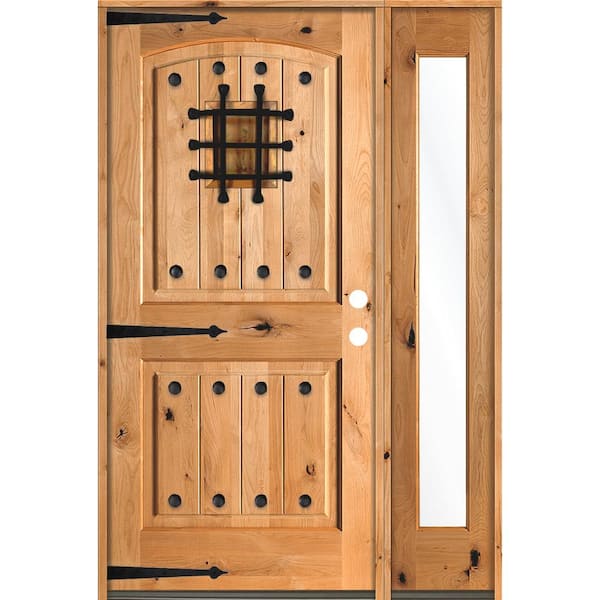 Krosswood Doors 50 in. x 80 in. Mediterranean Knotty Alder Left-Hand/Inswing Clear Glass Clear Stain Wood Prehung Front Door w/RFSL