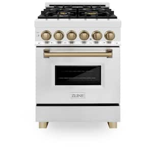 Autograph Edition 24 in. 4 Burner Dual Fuel Range in Stainless Steel and Champagne Bronze