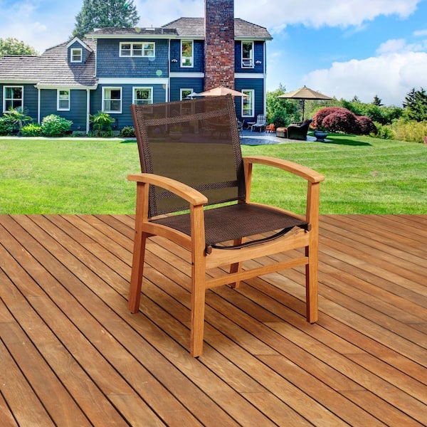Amazonia Elliot Teak Patio Dining Armchair with Brown Textile Sling