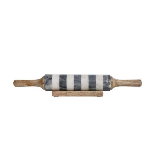 Storied Home Marble Black and White Rolling Pin Baking Tool with Stand
