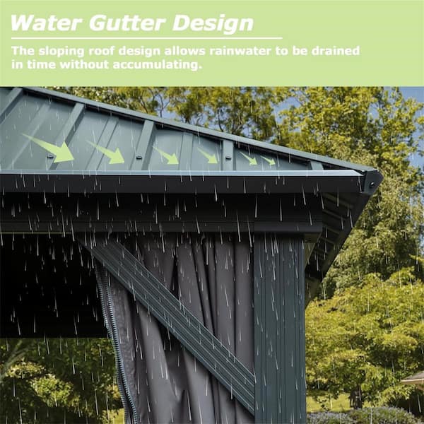 8 ft. x 8 ft. Gray Hardtop Gazebo, Aluminum Metal Gazebo with Galvanized Steel Double Roof Canopy, Curtain and Netting