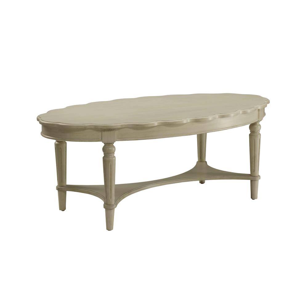 Fordon Antique White Oval Wood Coffee Table with Bottom Shelf